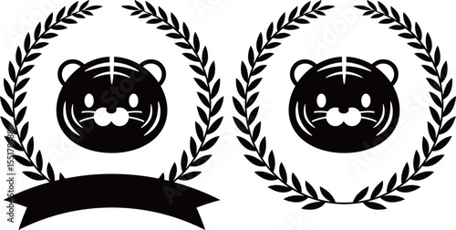 トラと月桂冠のエンブレム　モノトーン