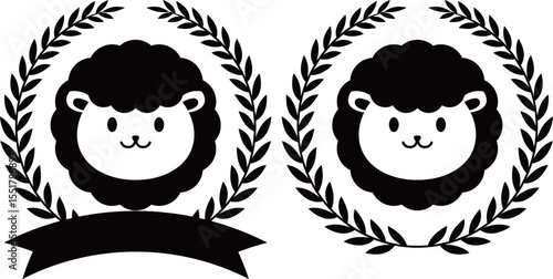 ヒツジと月桂冠のエンブレム　モノトーン