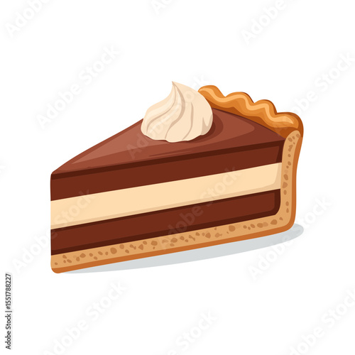 Slice of Chocolate Cream Pie Illustration with Whipped Cream Topping