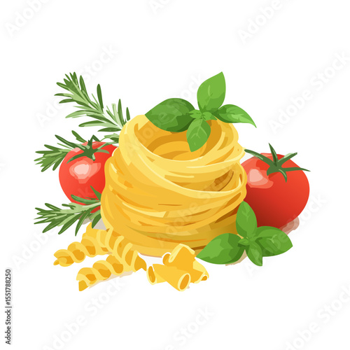 Pasta with Tomatoes and Herbs: A Delicious Italian Dish Illustration