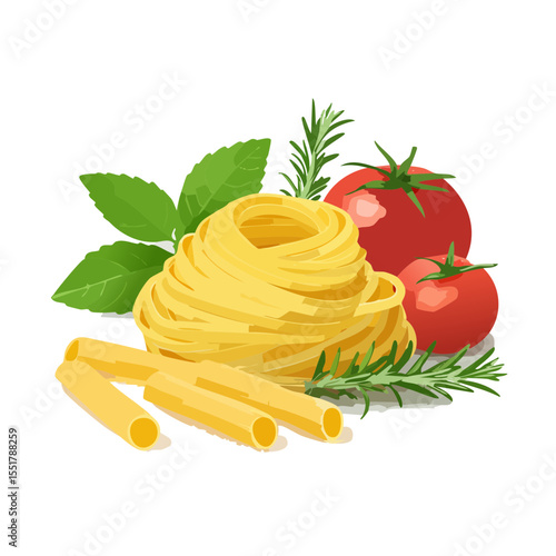 Fresh Pasta Ingredients Still Life Illustration