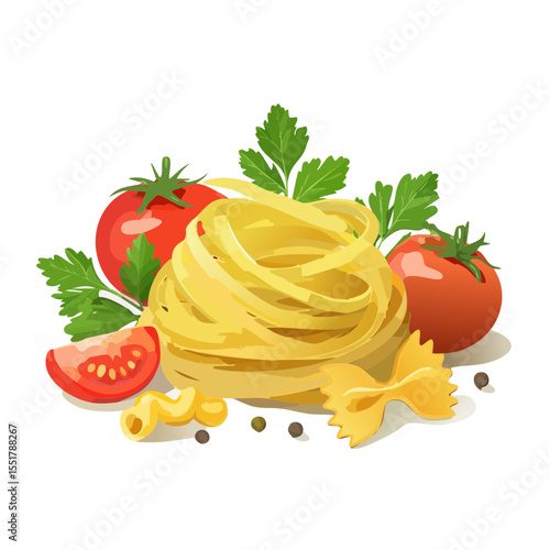 Fresh Italian Ingredients: Pasta, Tomatoes, and Parsley