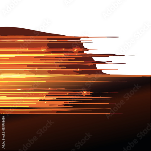 Abstract sunset landscape with bright orange and dark brown horizontal lines