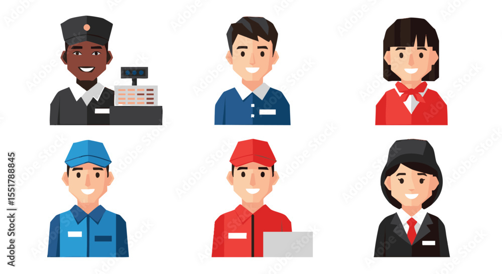 Collection of Happy Professional Avatars with Diverse Occupations and Service Industry Uniforms Collection of Happy Professional Avatars with Diverse Occupations and Service Industry Uniforms