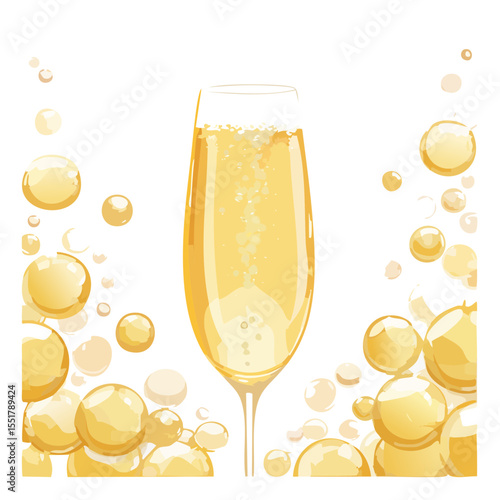 Celebratory Champagne Toast Illustration with Bubbles