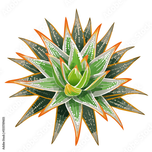Vector Illustration of a Haworthia Fasciata Succulent Plant on Black Background