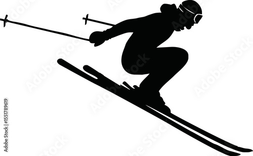 Silhouette of person doing ski jump vector style on white background