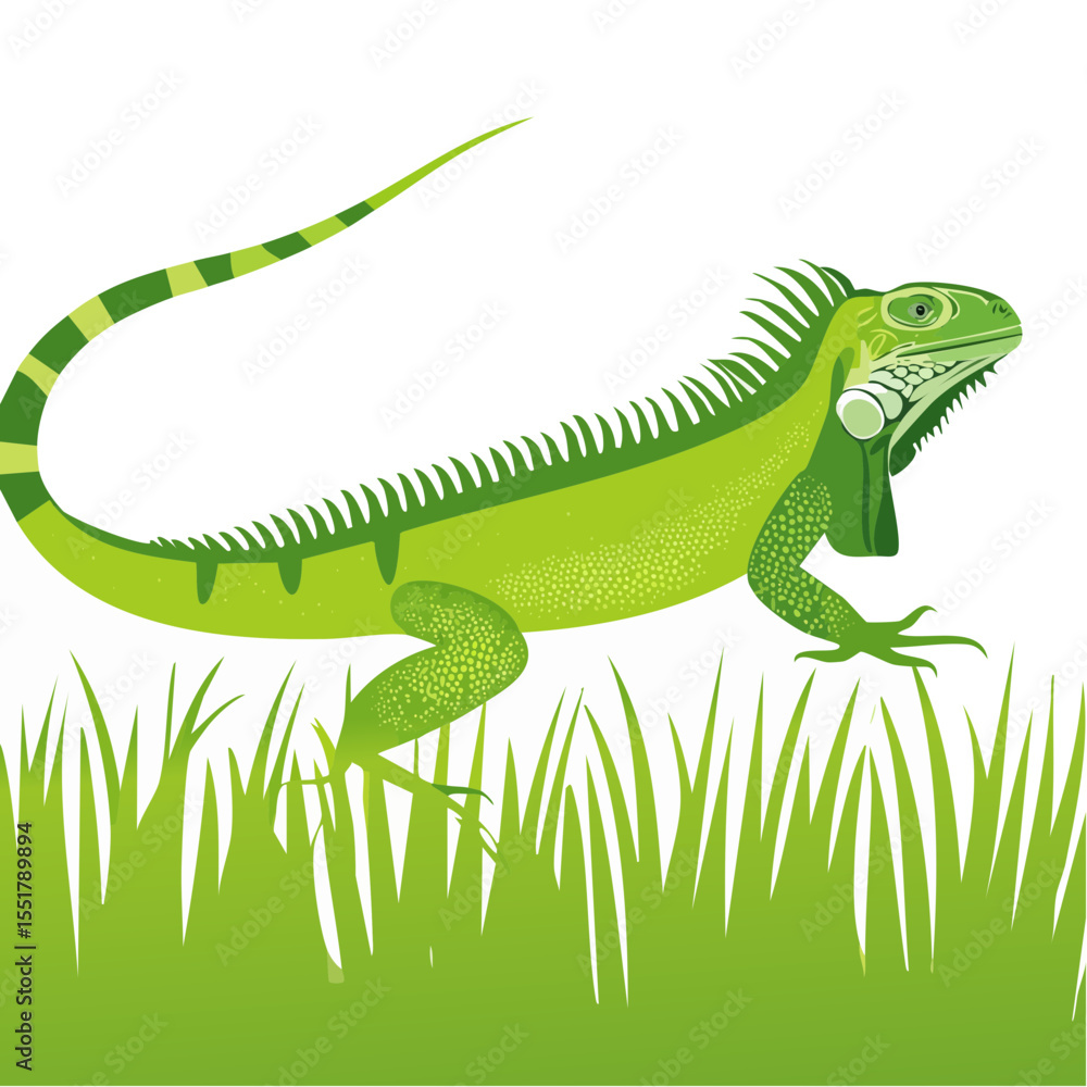 Fototapeta premium Vibrant Iguana Illustration with Lush Greenery