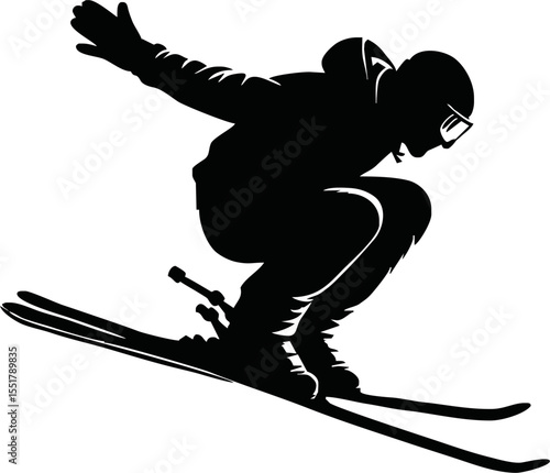 Silhouette of person doing ski jump vector style on white background