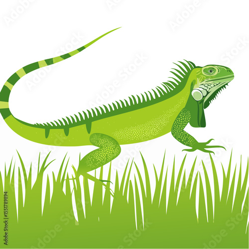Vibrant Iguana Illustration with Lush Greenery