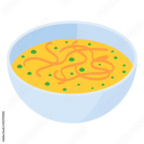 Fladlesuppe or Frittatensuppe isometric concept, vector icon design, German cuisine symbol, Germany Serving Platter sign, European gastronomy food culture stock illustration 
