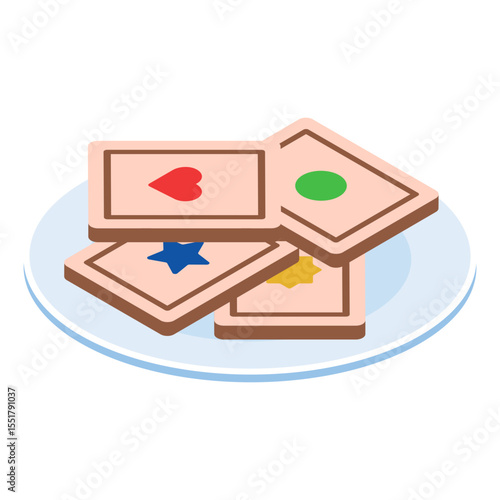 Spitzbuben Playing Card Cookies isometric concept, deck-of-card Kids Party Biscuits vector design, German cuisine symbol, Germany Serving Platter sign, European gastronomy food culture illustration