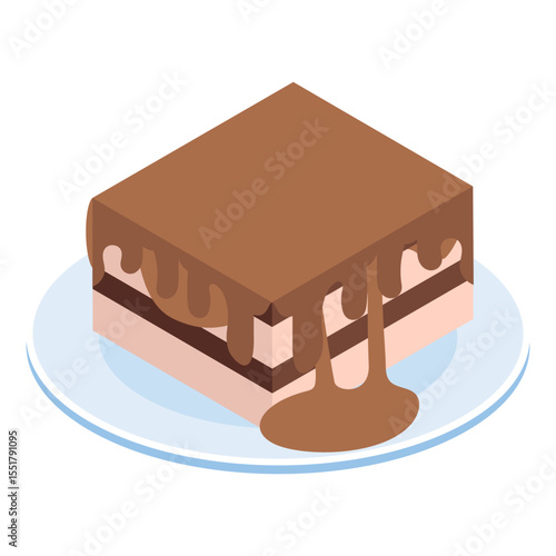 Breton Buckwheat Gateau isometric concept, Black Forest cake top view vector icon design, German cuisine symbol, Germany Serving Platter sign, European gastronomy food culture stock illustration 
