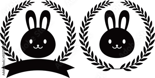 ウサギと月桂冠のエンブレム　モノトーン