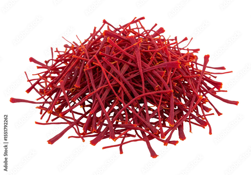 Naklejka premium Isolated Transparent Background of Saffron Spice Threads in Detailed Heap
