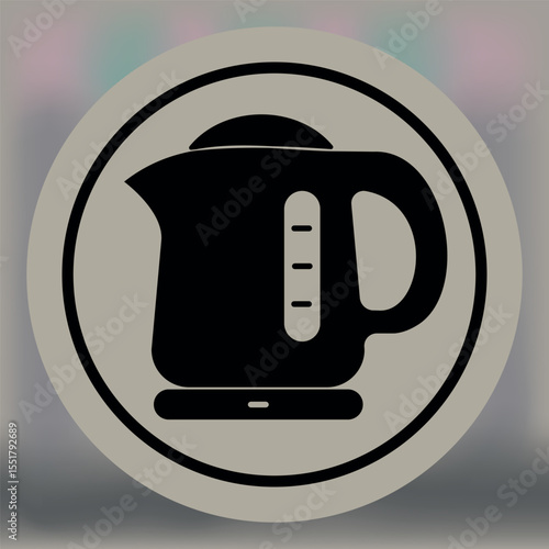Minimalist icon of an electric kettle in black silhouette with handle and spout, enclosed in a round frame—perfect for kitchen, cooking, or appliance themes.