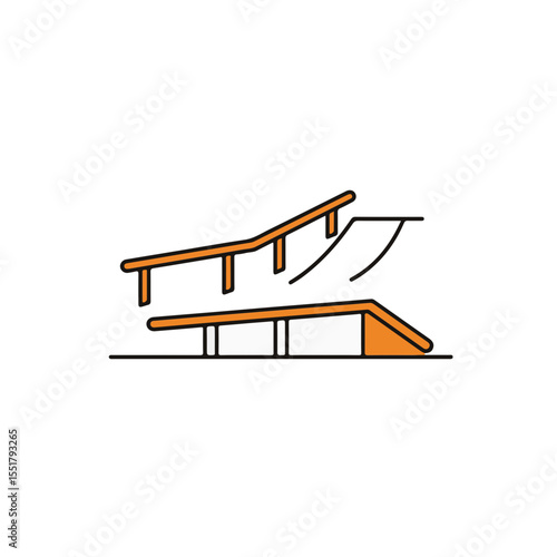 Skatepark obstacles and ramps for extreme sport activities.