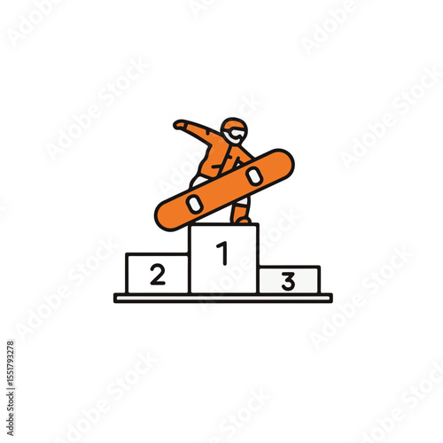 Snowboarder on a podium.