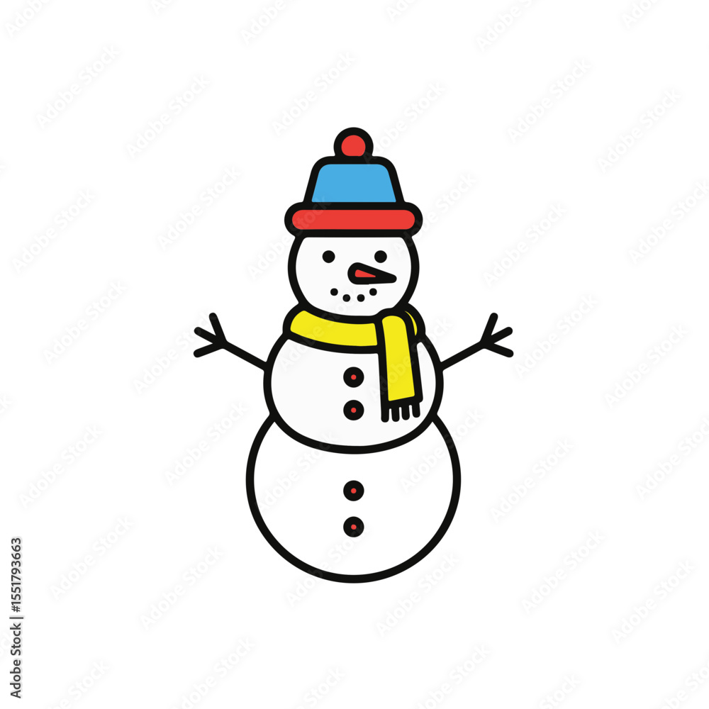 A cheerful snowman icon in winter. A cheerful snowman icon in winter.
