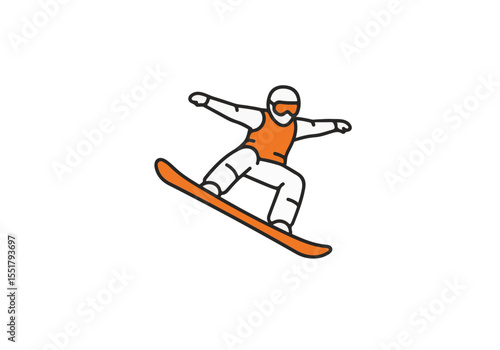 Snowboarder performing an aerial maneuver. 