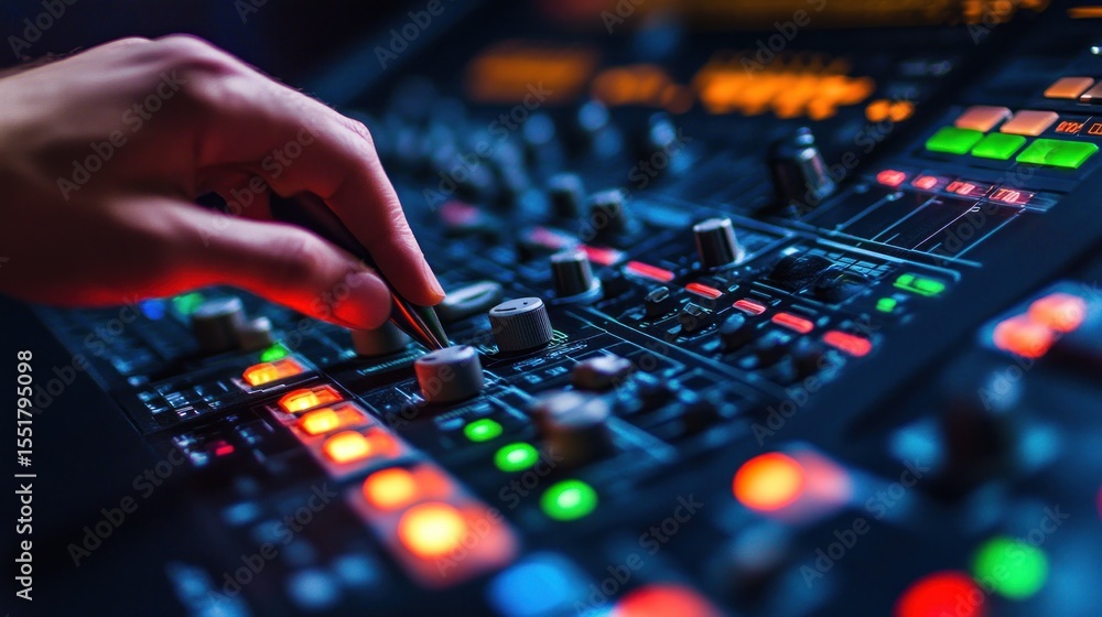 Hand adjusting sound console Hand adjusting sound console