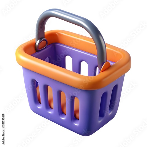 purple and orange shopping basket is isolated on white background