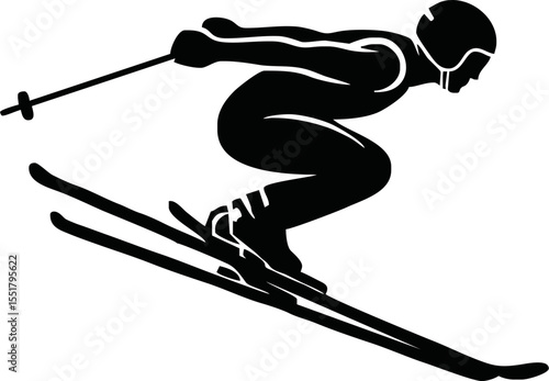 Silhouette of person doing ski jump vector style on white background