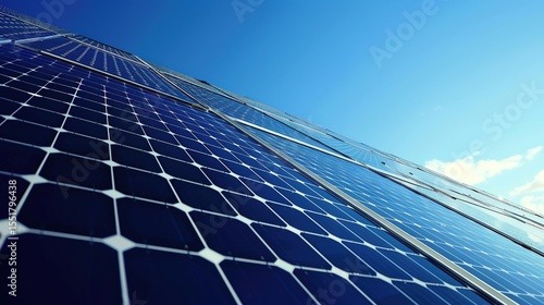 Solar Panel Array Technology Background: High-Resolution 3D Render of Photovoltaic Systems with Realistic Solar Panel Arrays – Ideal for Renewable Energy Projects, Green Technology Visuals, Sustainabl