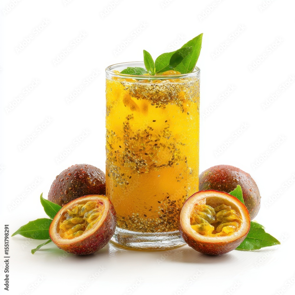 Fototapeta premium Refreshing Mango Passion Fruit Chia Seed Drink