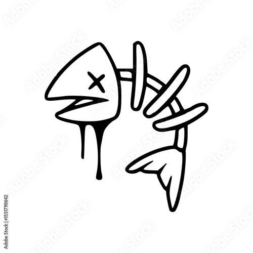 dead fish bone doodle vector art