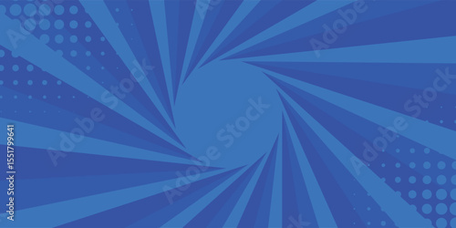 Blue comic sunburst effect background with halftone. Pop art comic-style vector background. Suitable for templates, sale banners, events, ads, web and pages