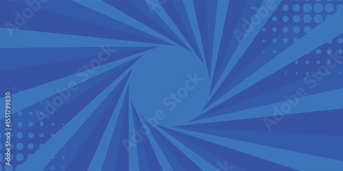 Blue comic sunburst effect background with halftone. Pop art comic-style vector background. Suitable for templates, sale banners, events, ads, web and pages