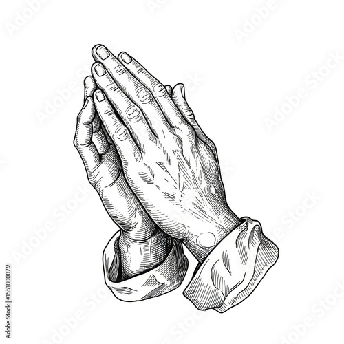 Monochrome Praying Hands Faith Gesture Illustration on Transparent Background