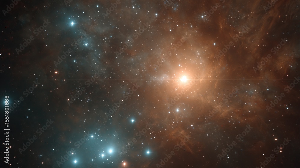 Fototapeta premium Stellar Nursery: Glowing stars ignite backdrop of cosmic dust and interstellar gas