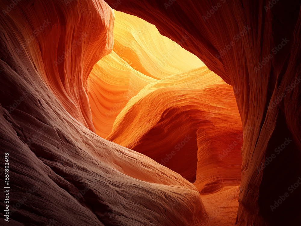 Obraz premium Abstract sandstone canyon glowing with orange light, AI generation