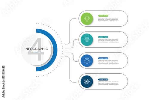 Modern infographic template. Creative circle element design with marketing icons. Business concept with 4 options, steps, sections.

