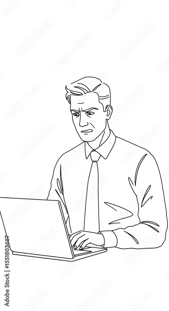 Office Work Line Art Illustration of Man Using Laptop Transparent Office Work Line Art Illustration of Man Using Laptop Transparent