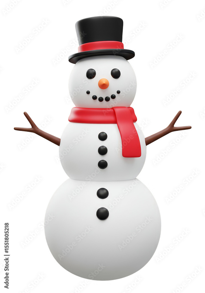Realistic 3D Snowman with Red Scarf and Black Hat Illustration Realistic 3D Snowman with Red Scarf and Black Hat Illustration