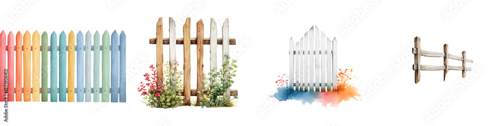 Variety of Wooden Fence Designs Isolated on White Background Variety of Wooden Fence Designs Isolated on White Background