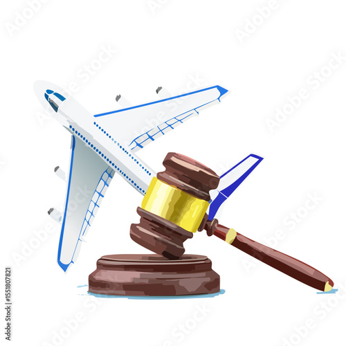 Airplane Accident Legal Proceedings: Gavel and Aircraft Illustration