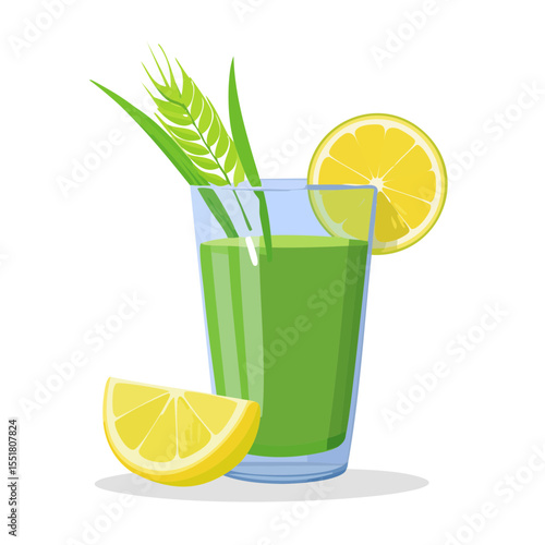Green Smoothie with Lemon and Wheatgrass Illustration