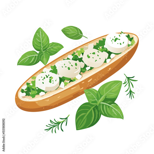 Delicious Bruschetta with Fresh Basil and Mozzarella Cheese