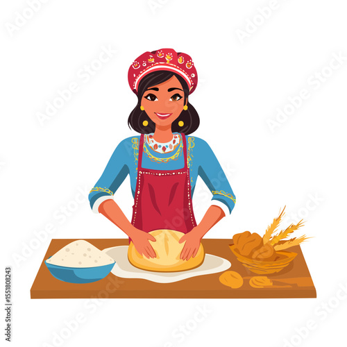 Woman Baking Bread Illustration