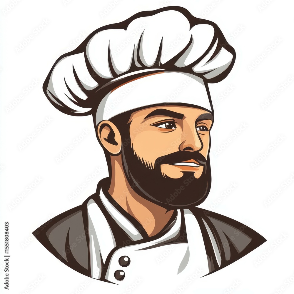 Expert chef in a traditional chef's hat smiling confidently in a kitchen setting with culinary tools around Expert chef in a traditional chef's hat smiling confidently in a kitchen setting with culinary tools around