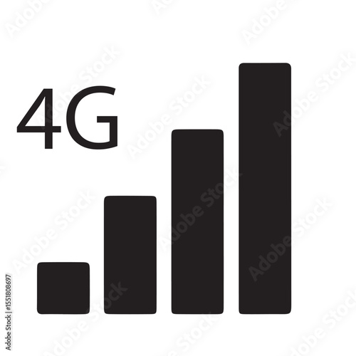 minimalist black 4g signal icon with varying bars, mobile network symbol