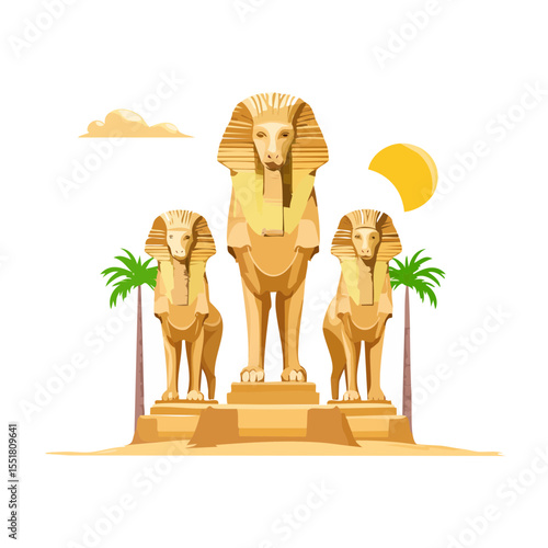 Majestic Sphinx Trio of Giza, Egypt: Guardians of Ancient Sands