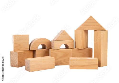 Stack of Wooden Building Blocks Toy on Transparent Background