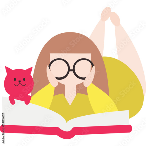 Woman character with book vector icon. Little literature fan lover reading isolated on white background