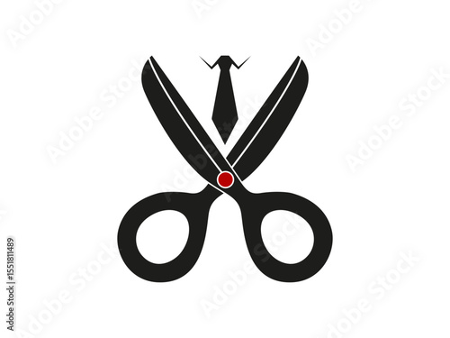 Barber scissor sign with tie icon isolated on a white background