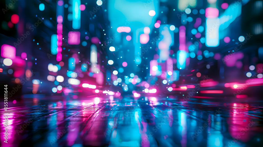 Fototapeta premium Futuristic cyberpunk city blur